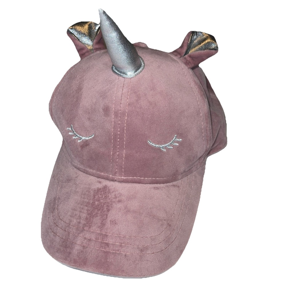 Kids Pink Velour Soft Unicorn Baseball Hat‎ W/ears Horn Mauve Dusty Rose